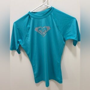 Roxy Turquoise Short Sleeve Swim Top with Silver Logo